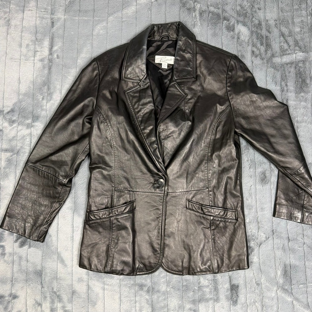 Ricardo Black Genuine Leather Blazer Jacket Womens Small Single Button RN 15099